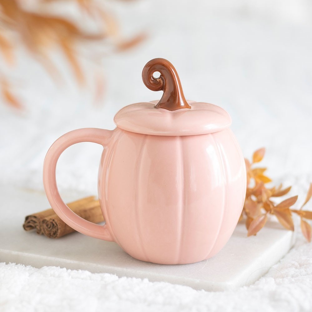 Something Different - Pink Curly Pumpkin Lidded Mug - Pink